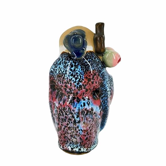 VTG Shiwan Mudman w/Staff Peach Shou Lao Longevity God Glazed Porcelain Figurine - Picture 3 of 6